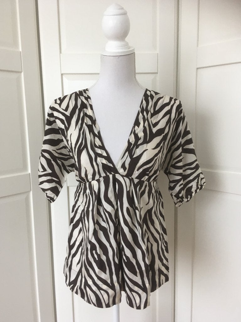 Massimo Dutti zuiver zijde zebra blouse top, maat 38 M, Kleding | Dames, Maat 38/40 (M), Massimo Dutti, Beige, Ophalen of Verzenden