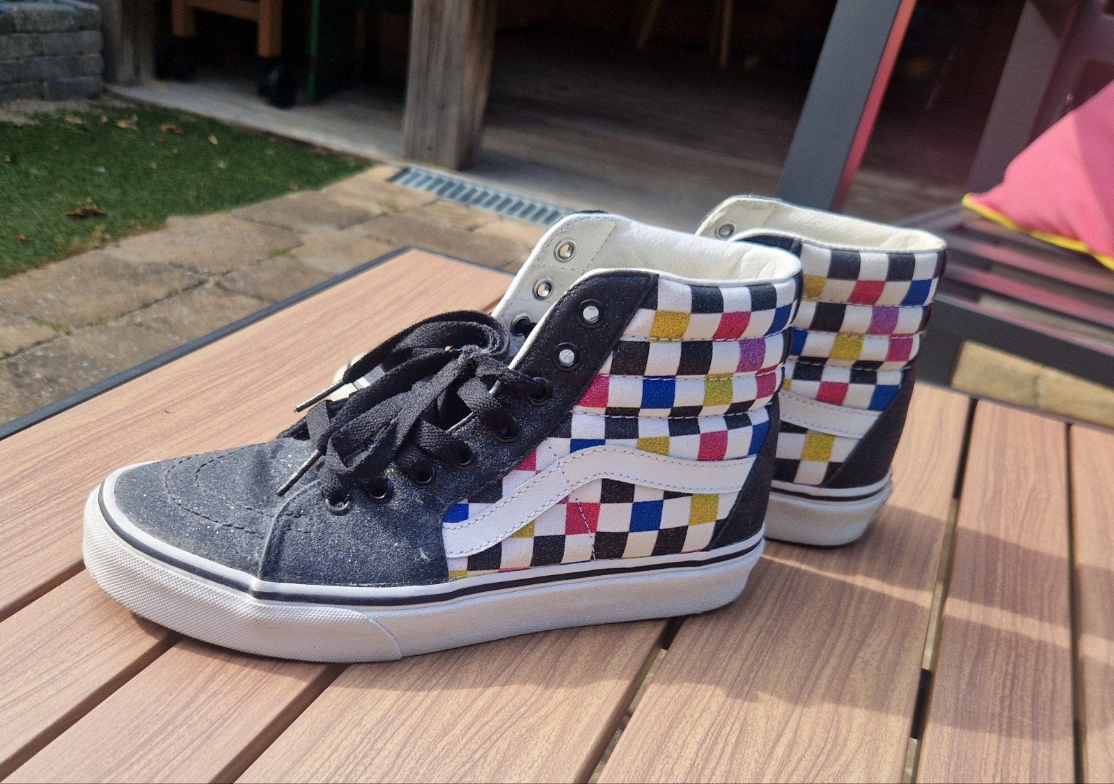 Vans - maat 38 -Sk8-Hi Checkerboard Glitter Sneakers Maat 38, Zwart, Ophalen of Verzenden, Sneakers of Gympen, Gedragen