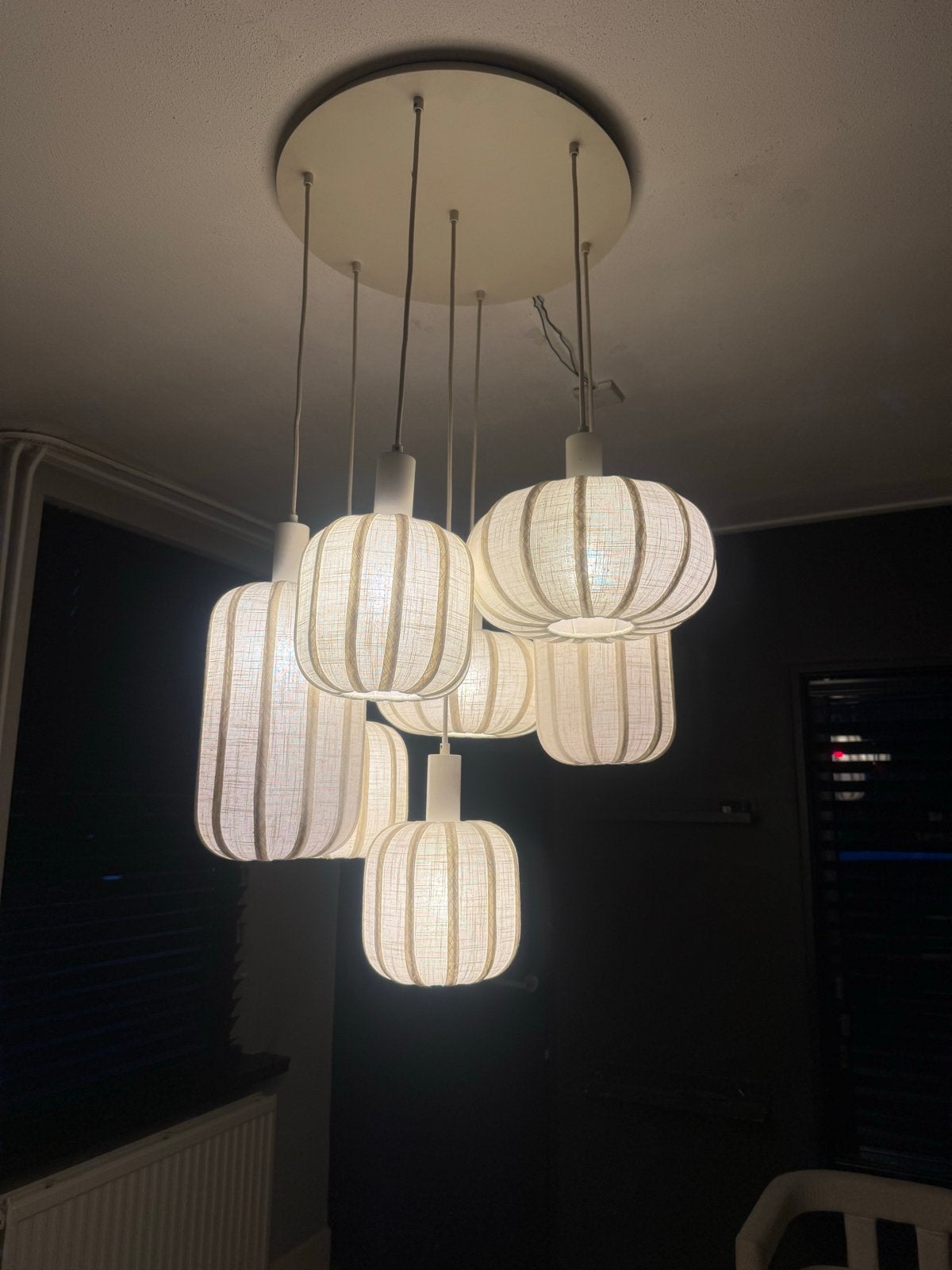 Light & Living Tufia 7-lamps Hanglamp Linnen Naturel, Ophalen of Verzenden, Zo goed als nieuw, Textiel, E27 (groot)