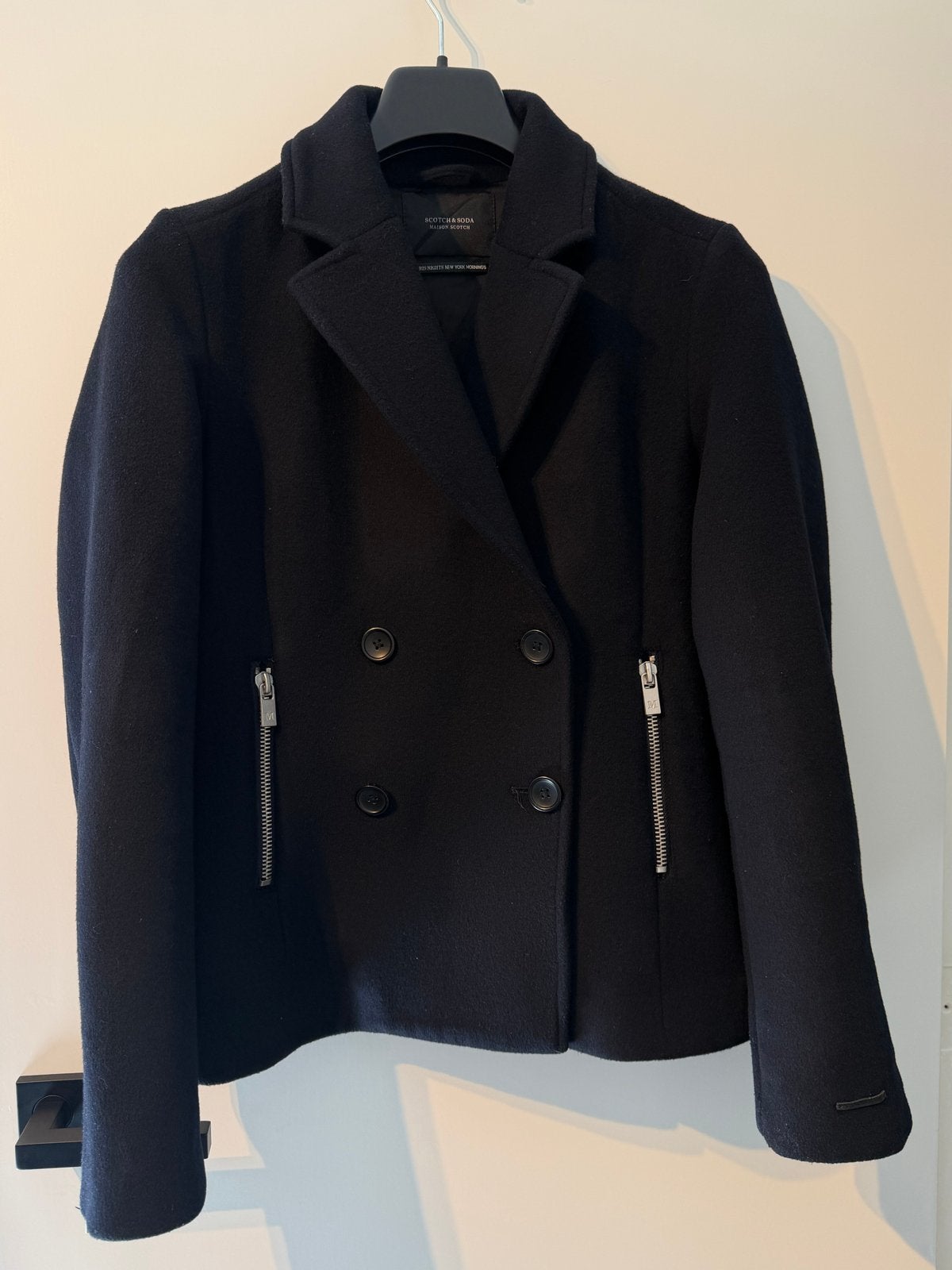 Scotch & Soda - donkerblauwe wollen jas | Maat 2 = M, Ophalen of Verzenden, Gedragen, Maat 38/40 (M), Blauw