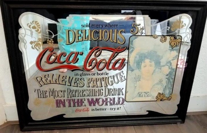 Vintage Coca Cola spiegel, Ophalen, Rechthoekig, 50 tot 100 cm