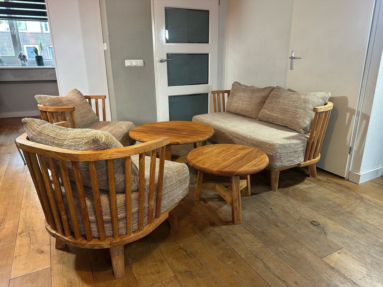 Prachtige 5-delige loungeset (Bazar Bizar Malawi & Fusuma ), Gebruikt, Design, Ophalen of Verzenden, Hout