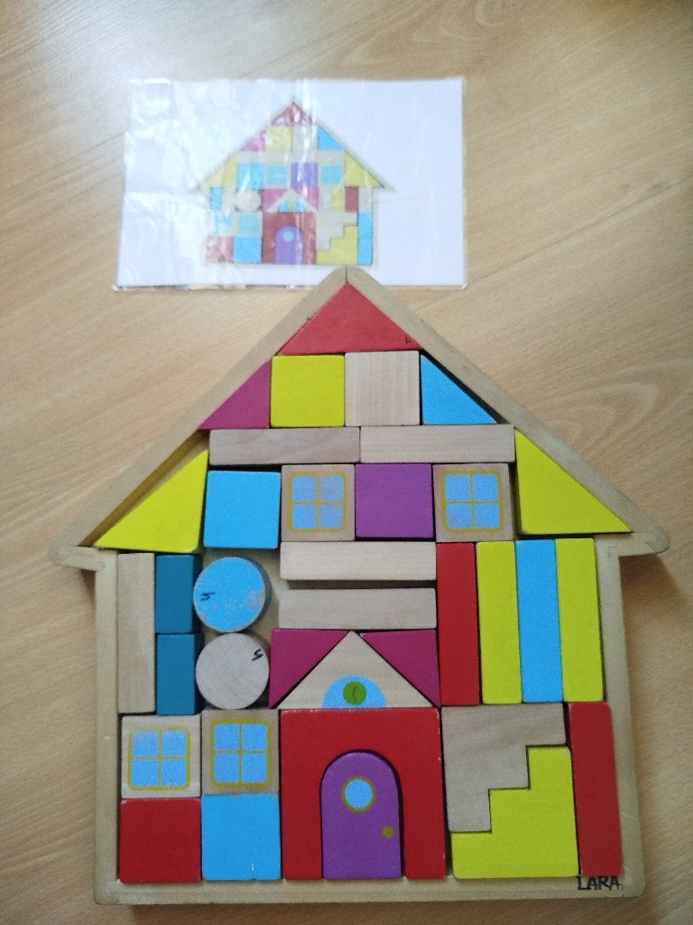 Houten blokpuzzel hout huis, Ophalen of Verzenden, Gebruikt