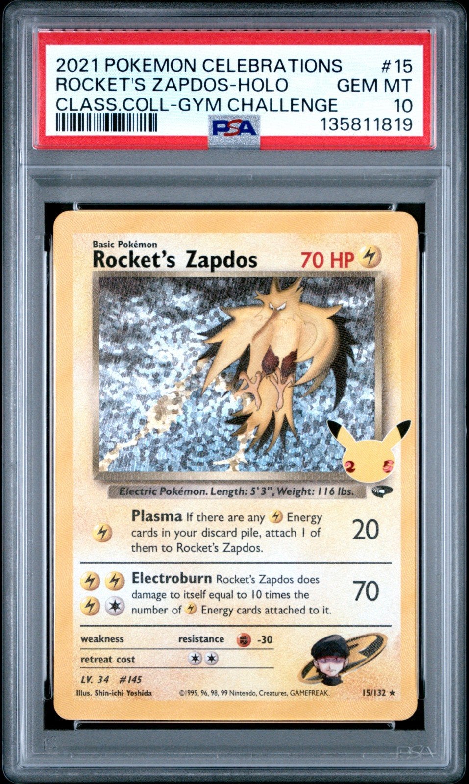 Pokemon Rocket's Zapdos Celebrations 2021 #15 PSA 10, Verzenden, Nieuw, Losse kaart, Foil