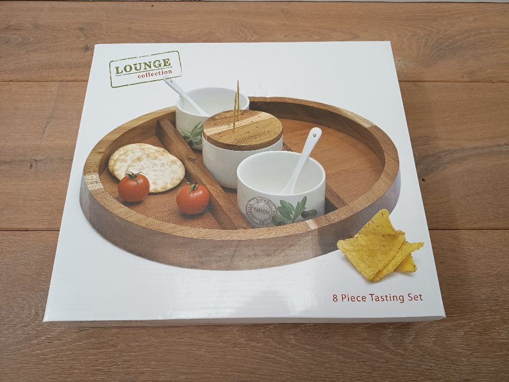 NIEUW - Houten Serveerplank + Bakjes + Lepeltjes, Hout, Snij-/serveerplank, Nieuw, Ophalen of Verzenden