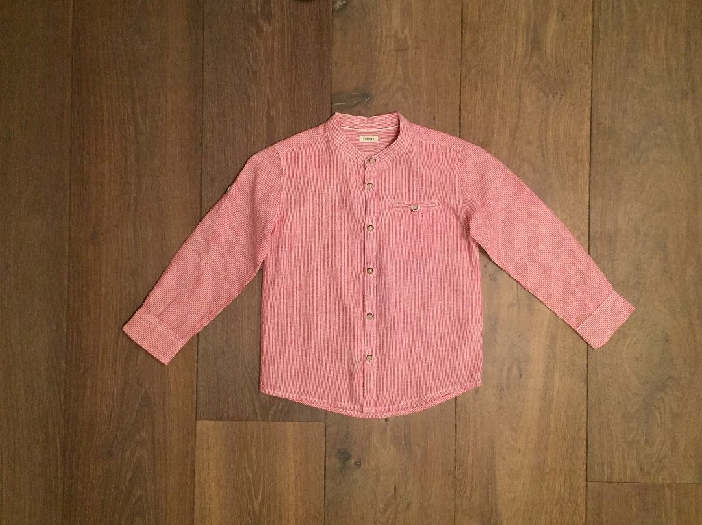 Fijn gestreepte bloesje rood-wit; linnen/katoen Sfera mt 116, Kinderen en Baby's, Sfera, Overhemd of Blouse, Ophalen of Verzenden