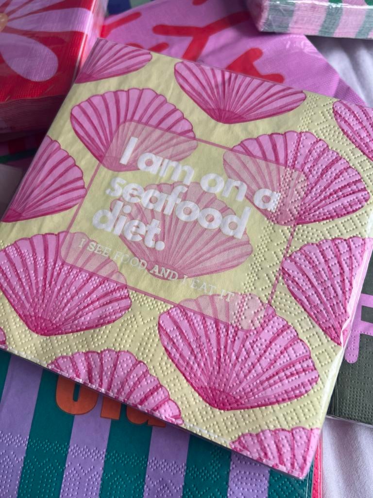 Papieren servetten met schelpenprint en leuke tekst, Overige typen, Nieuw, Papier/karton, Ophalen of Verzenden