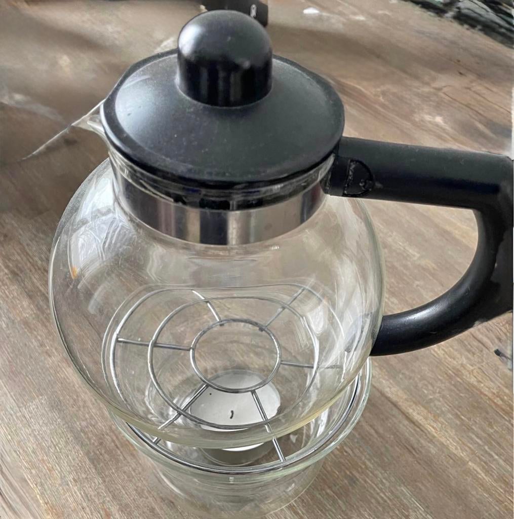Te koop mooie glazen theepot met onderzetter., Ophalen of Verzenden, Zo goed als nieuw