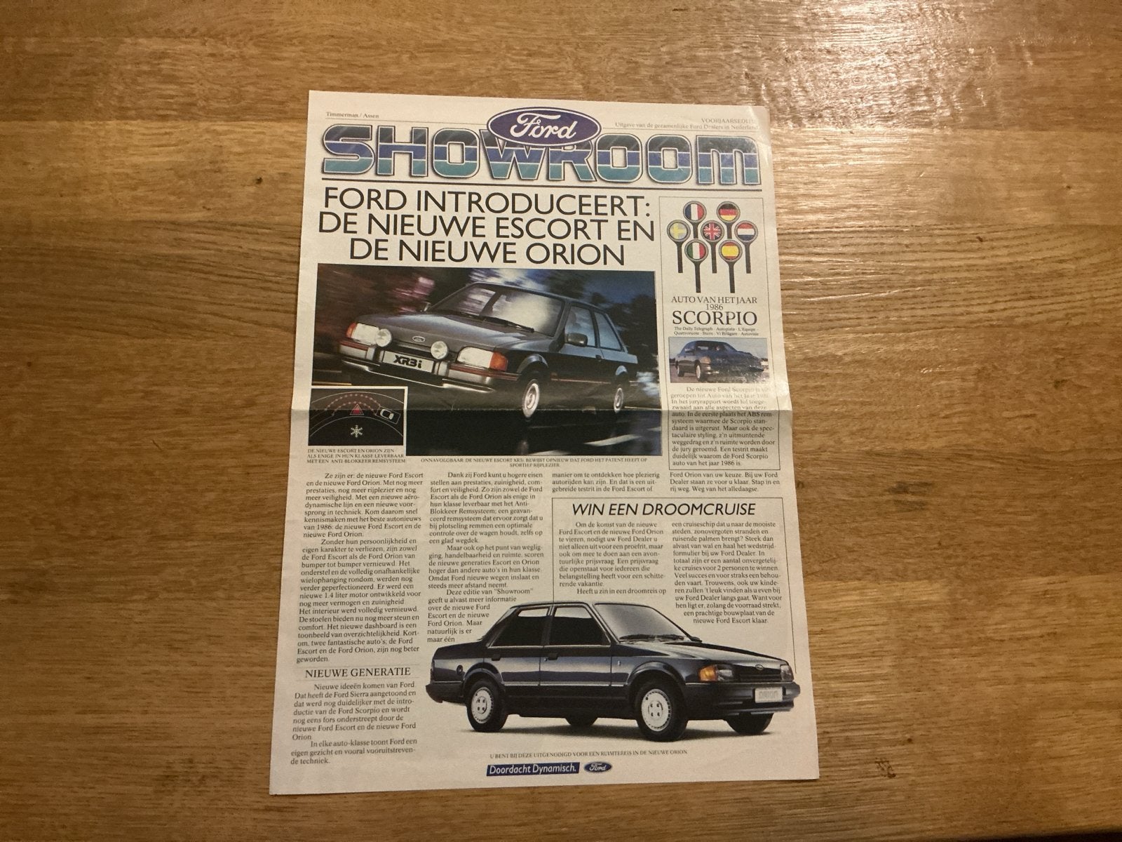 Ford Showroom Mag. Escort, Orion, Scorpio (1986) Timmerman, Ophalen of Verzenden, Gelezen, Ford