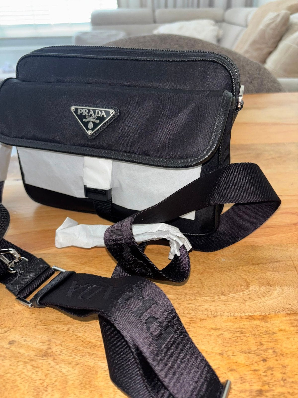 Prada Re-Nylon schoudertas met leer, Ophalen of Verzenden, Nieuw, Prada