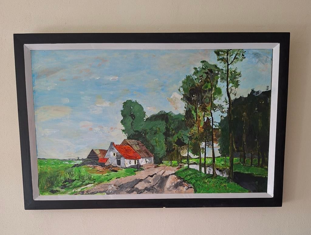Schilderij  in houten lijst 9058cm, Antiek en Kunst, Kunst | Schilderijen | Klassiek, Ophalen of Verzenden