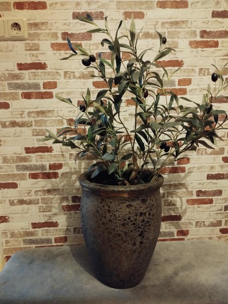 Mooie pot met olijfboompje, Tuin en Terras, Ophalen, Steen, Rond, Zo goed als nieuw