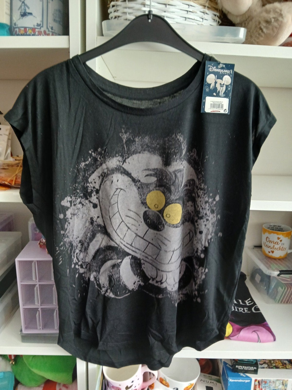 Disneyland Alice in Wonderland Cheshire Cat T-shirt Maat S, Disney Disneyland Paris, Zwart, Nieuw, Ophalen of Verzenden