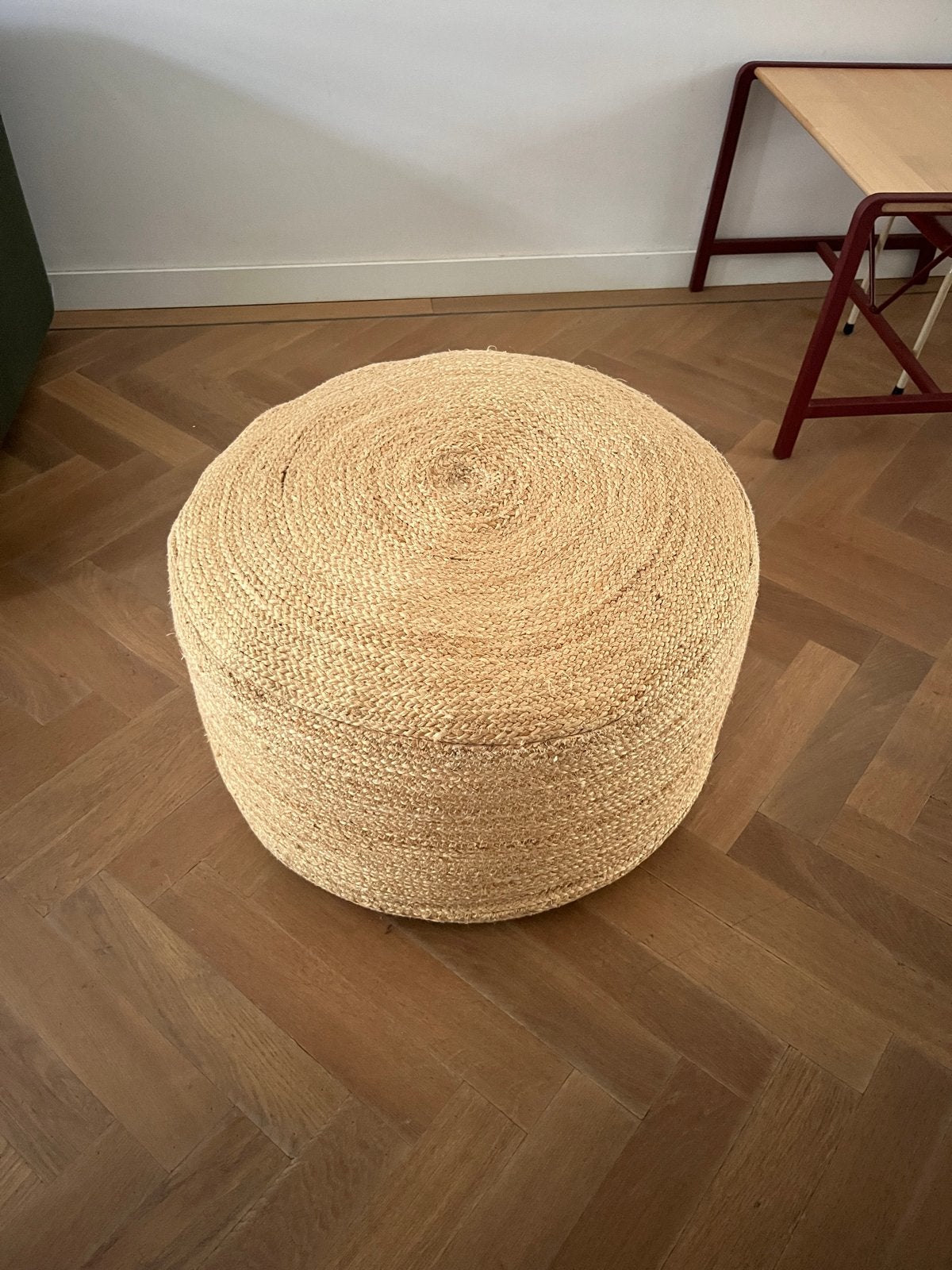 Jute poef van Loods 5 met beschadigingen, Ophalen, Gebruikt, Beige, Natuurlijk materiaal