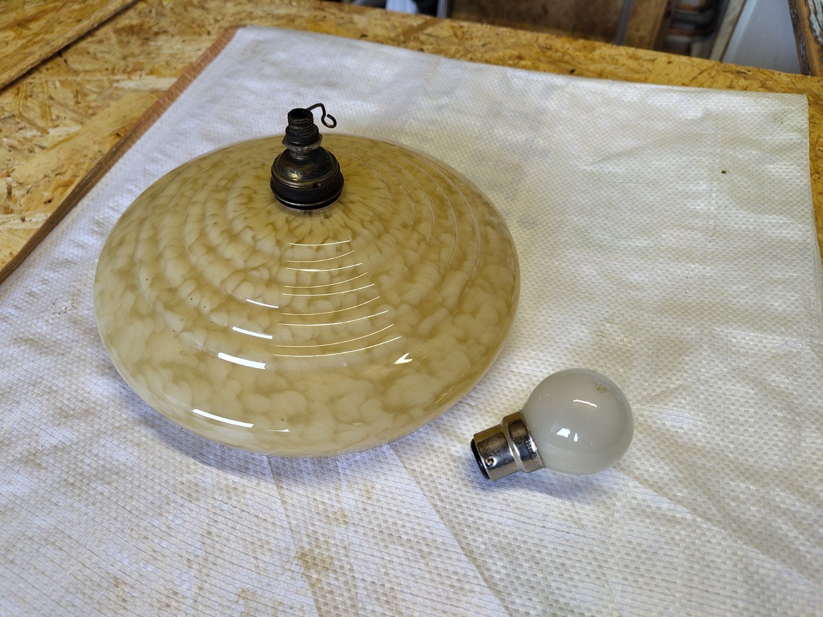 Vintage glazen lampenkap met marmerlook, 25 cm, Ophalen of Verzenden
