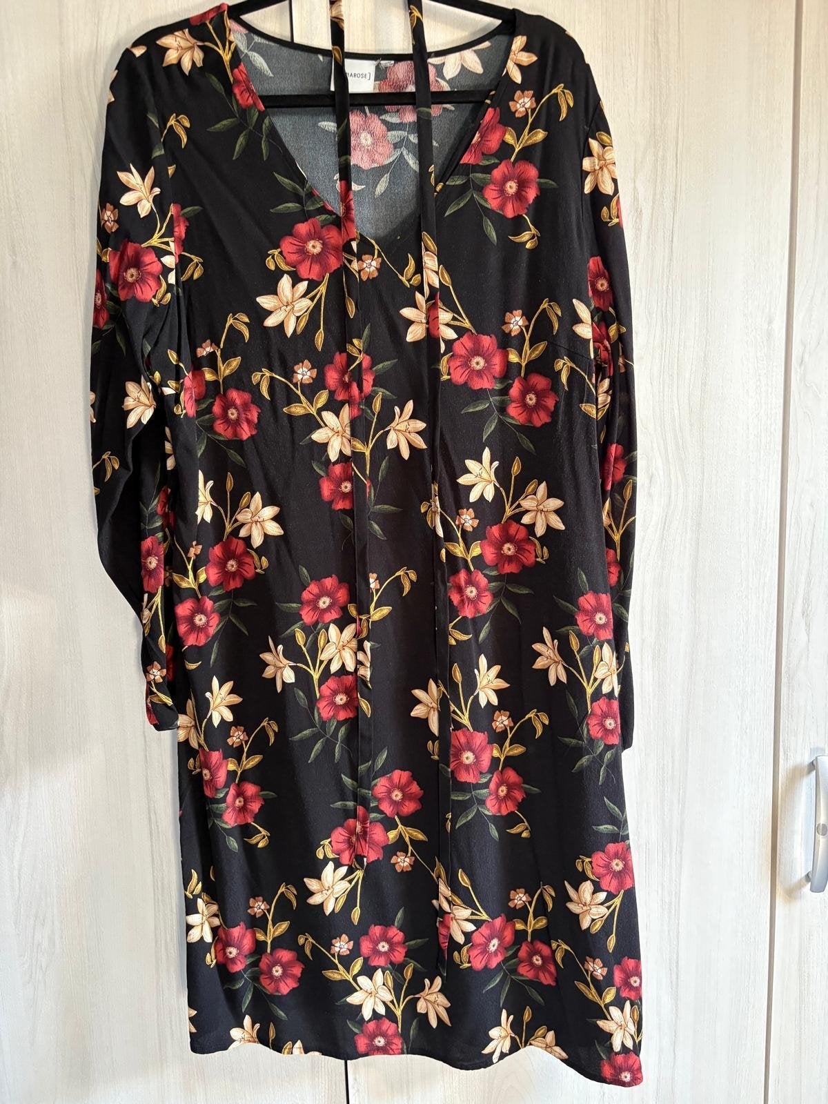 Junarose jurk met bloemenprint - Maat 42/44 (L), Verzenden, Zwart, Maat 42/44 (L), Zo goed als nieuw