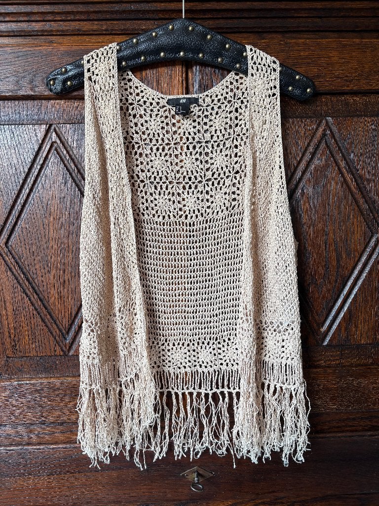 Zandkleurig zomers hesje, vestje met franjes: medium M; H&M, Ophalen of Verzenden, Zo goed als nieuw, Maat 38/40 (M), Beige