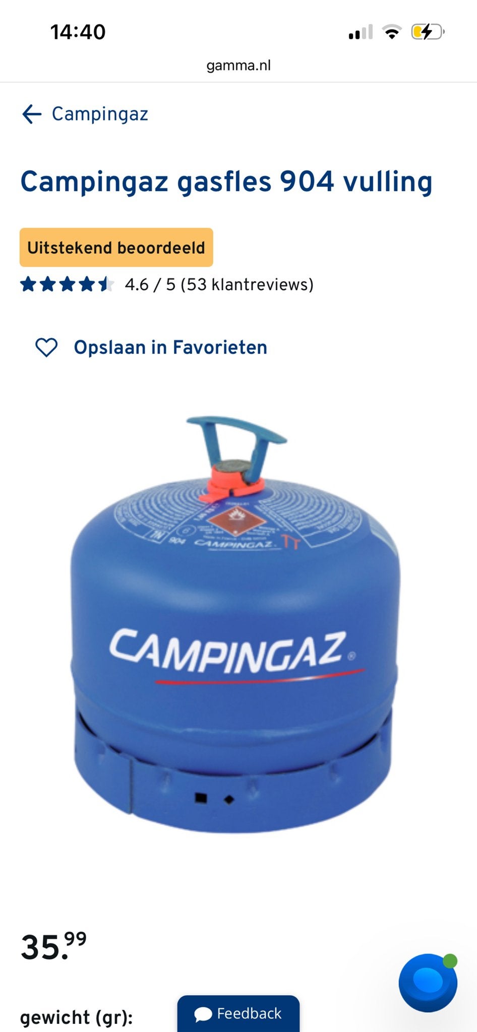 Campingaz gasfles 904 nog bijna vol, Ophalen, Zo goed als nieuw