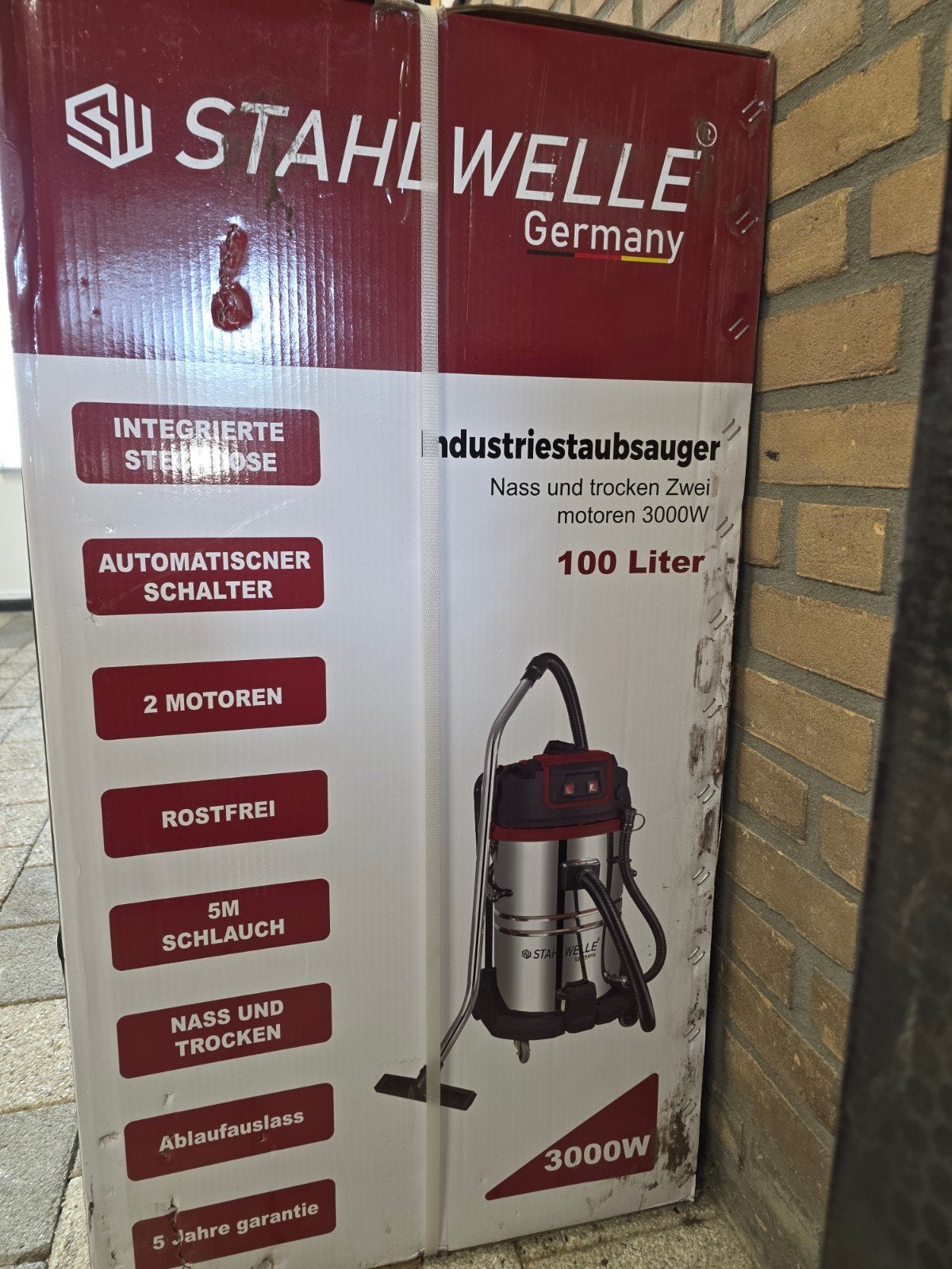 Stahlwelle Industriële Stofzuiger 3000W - Nat & Droog 100L, Ophalen of Verzenden, Nieuw