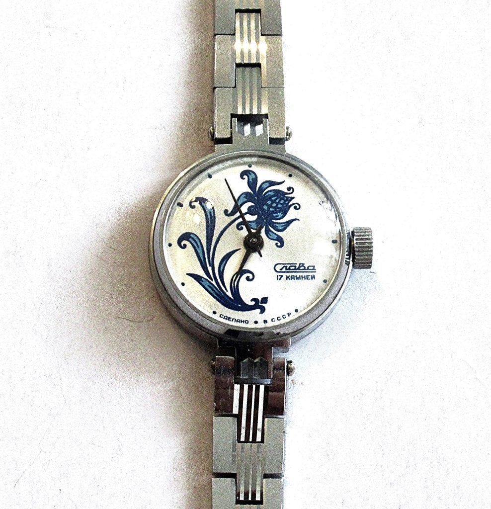 Vintage SLAVA mechanisch dames horloge Nieuw USSR, 80 jaren., Ophalen of Verzenden, Nieuw, Leer, Overige merken