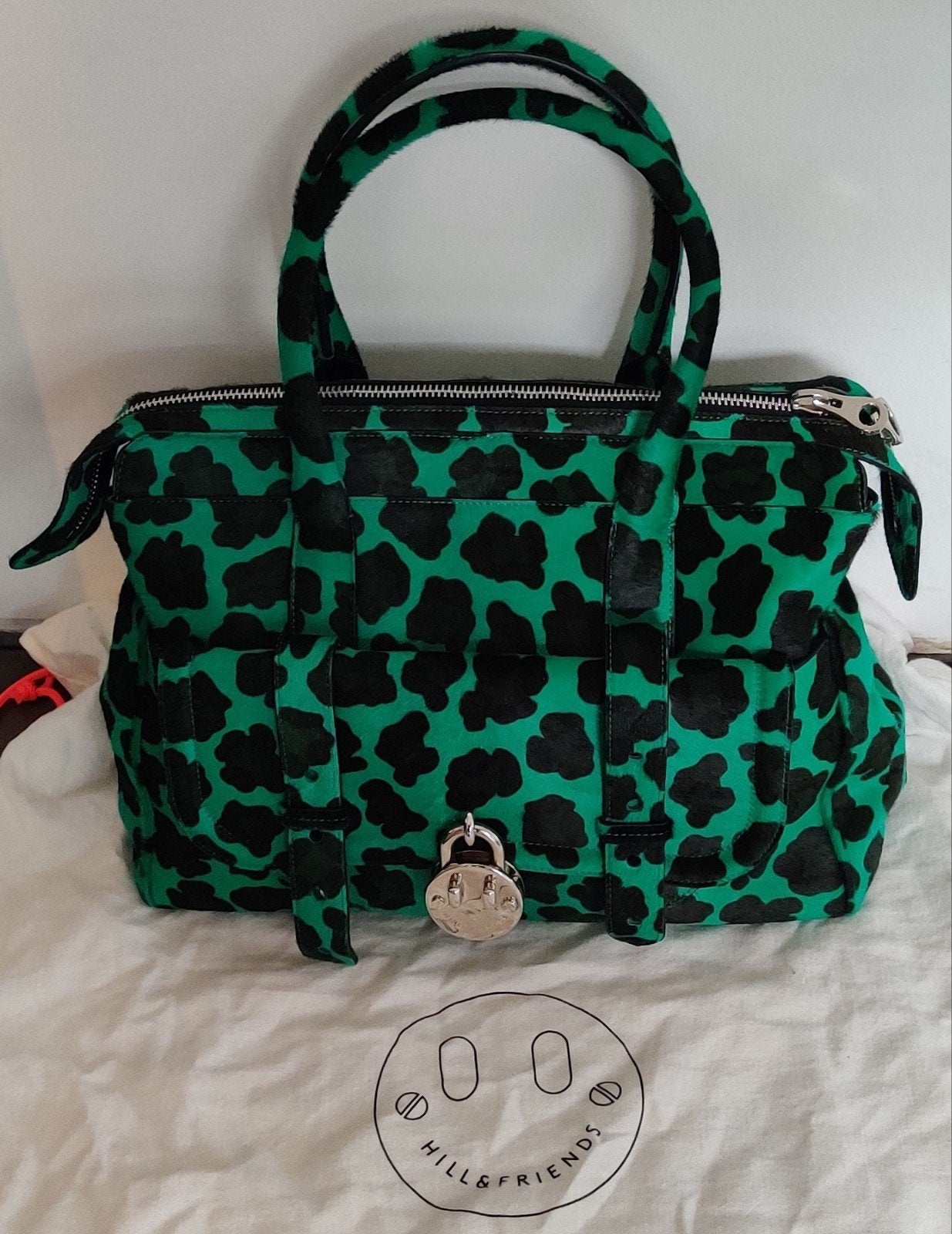 Hill & Friends designer handtas groen zwart leopard –, Ophalen of Verzenden, Nieuw, Zwart, Handtas
