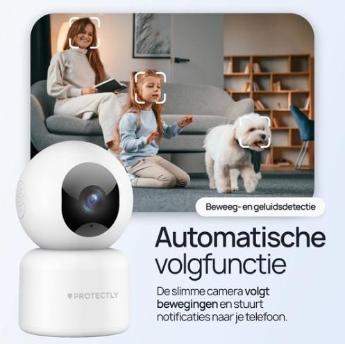 Protectly Beveiligingscamera - Huisdiercamera met app, Audio, Tv en Foto, Videobewaking, Ophalen, Zo goed als nieuw, Binnencamera