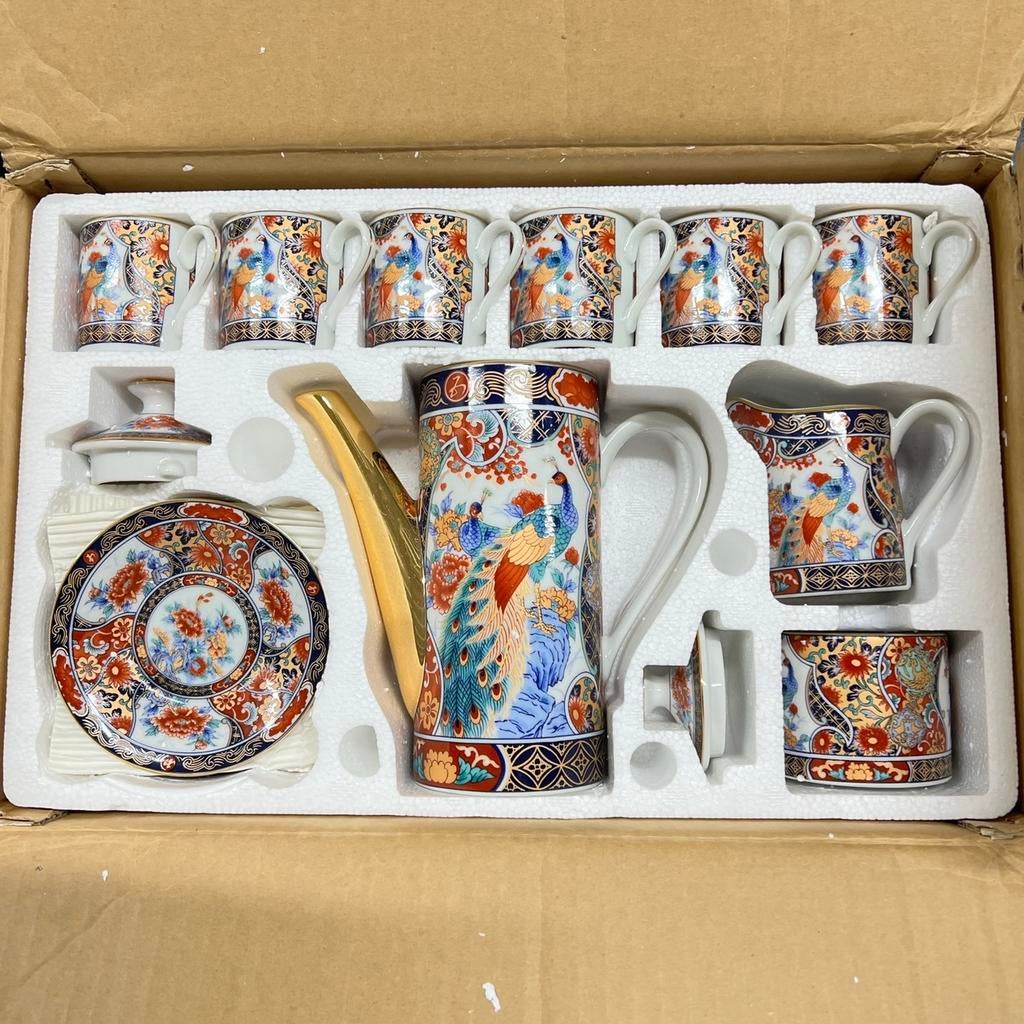 17 pcs Japans Servies Antiek IMARI theepot kop schotel pauw, Antiek en Kunst, Ophalen of Verzenden