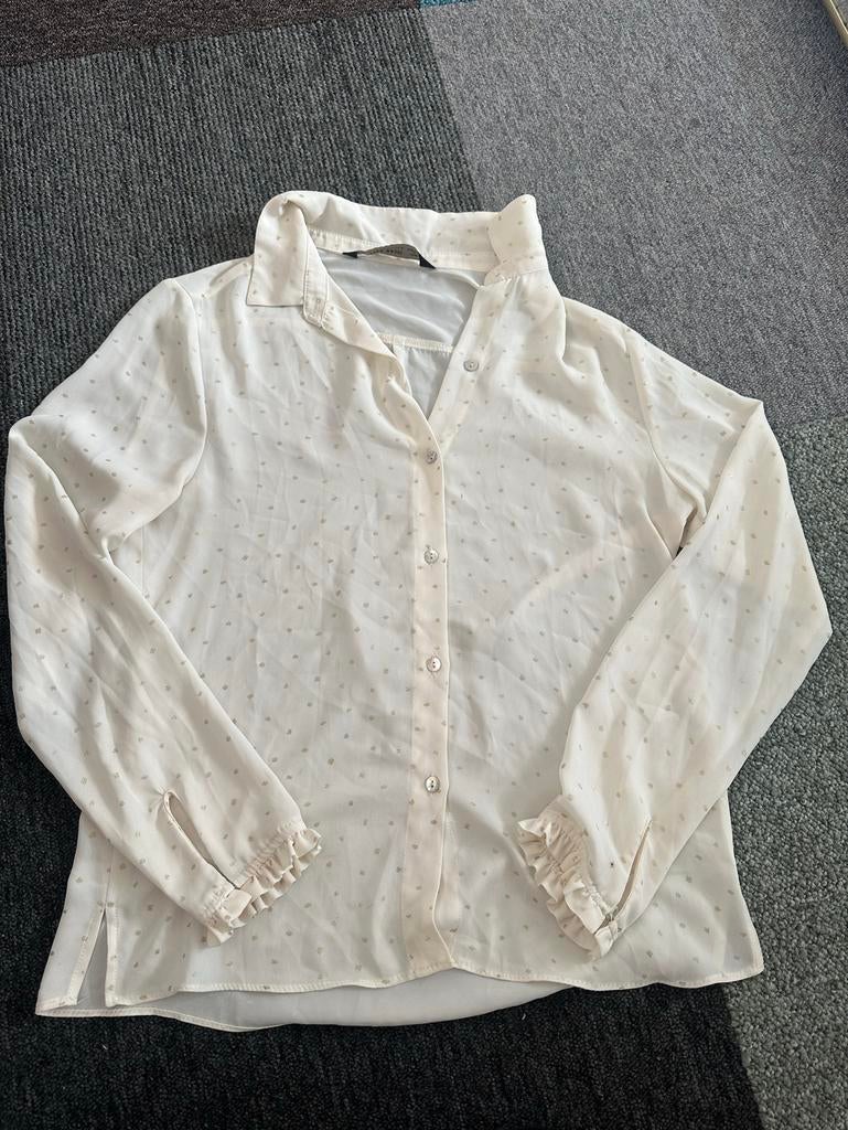 Zara Basic Crèmekleurige Blouse met Gouden Stippen, Ophalen of Verzenden, Zo goed als nieuw