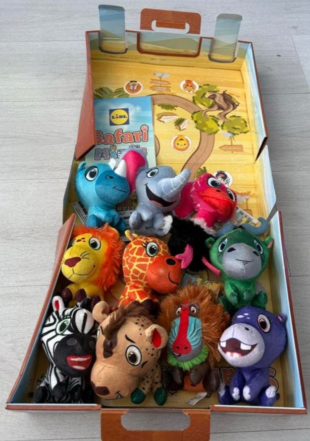 Lidl Safari knuffels in originele koffer, goede staat!, Ophalen of Verzenden, Zo goed als nieuw, Met doos, Lidl