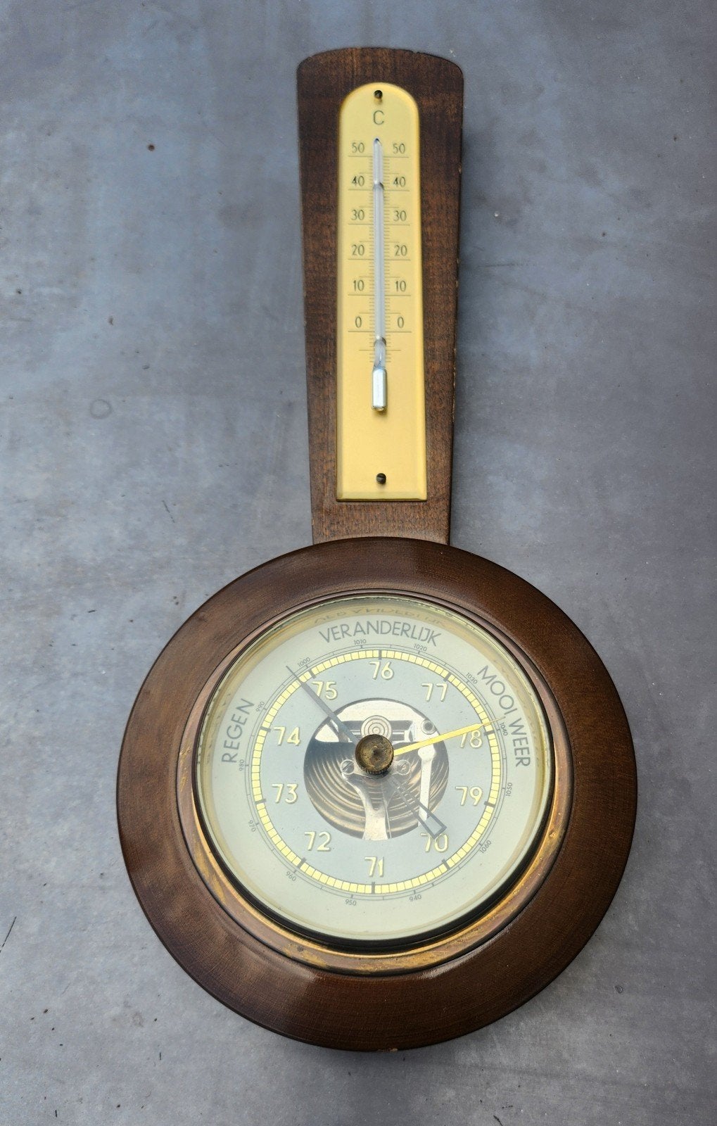 Vintage Barometer en Thermometer - Werkend, Ophalen of Verzenden, Gebruikt, Weerstation