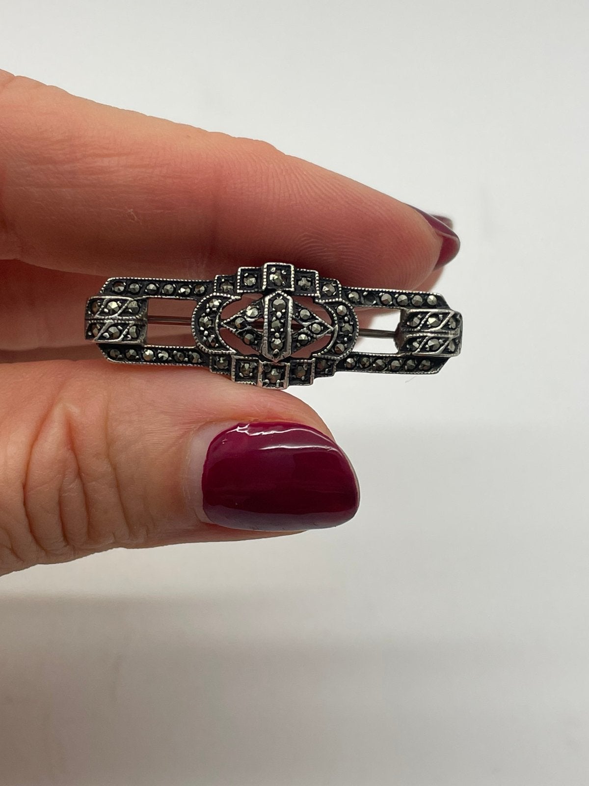 G92 Prachtige zilveren markasiet broche, Ophalen of Verzenden, Zilver, Broche, Met edelsteen