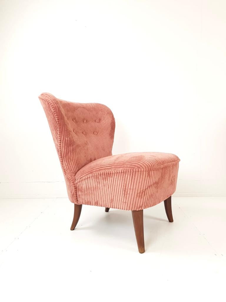 Artifort clubfauteuil | roze ribstof cocktailstoeltje T.Ruth, Ophalen of Verzenden, -, -, -