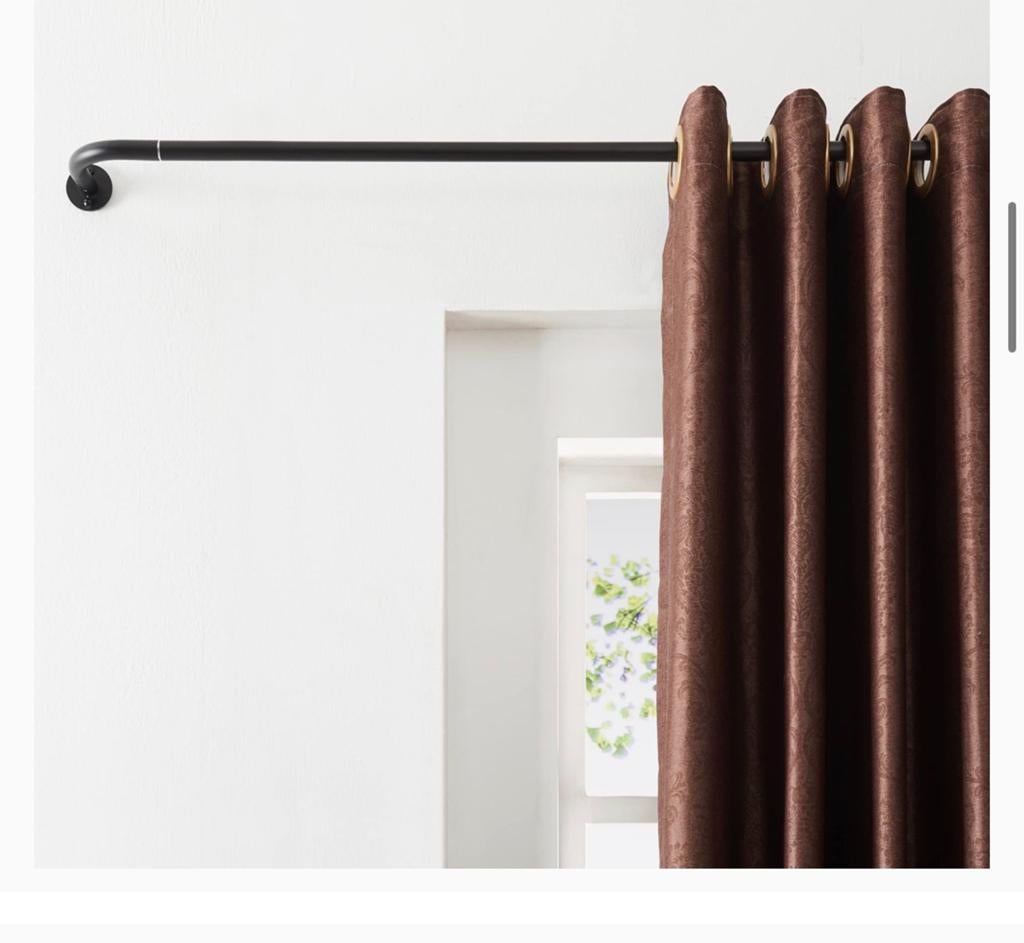 Gordijnrail, uitschuifbaar 120 tot 210 cm, Aluminium, Zwart, Ophalen, 100 tot 150 cm, 200 cm of meer, Zwart