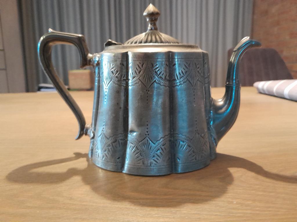 Antieke superior Silverplate Sheffield theekan pot kan, Antiek en Kunst, Antiek | Tin, Ophalen of Verzenden