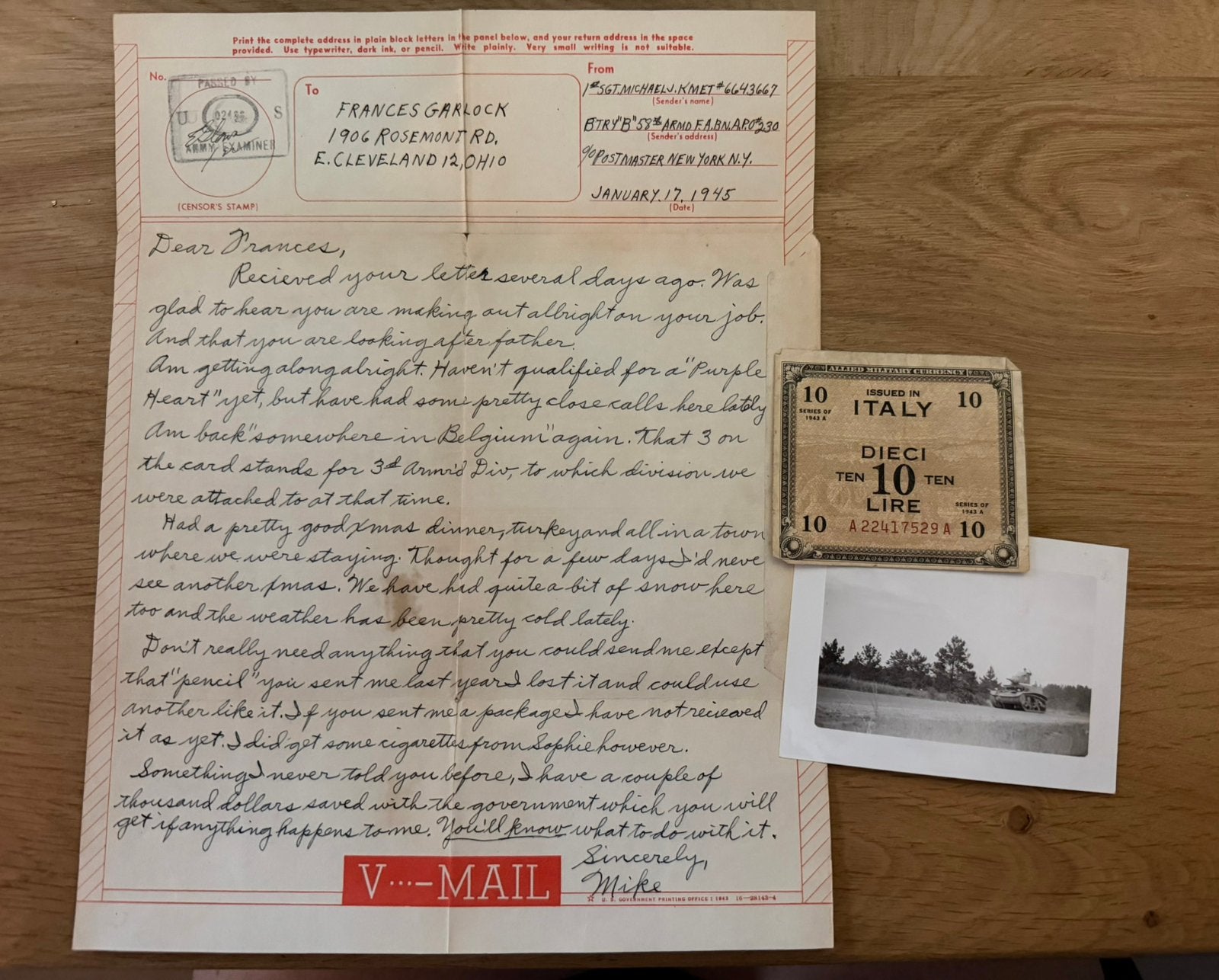US WW2 Vmail - F.A. BN Ardennen!, Verzamelen, Militaria | Tweede Wereldoorlog, Ophalen of Verzenden, Amerika