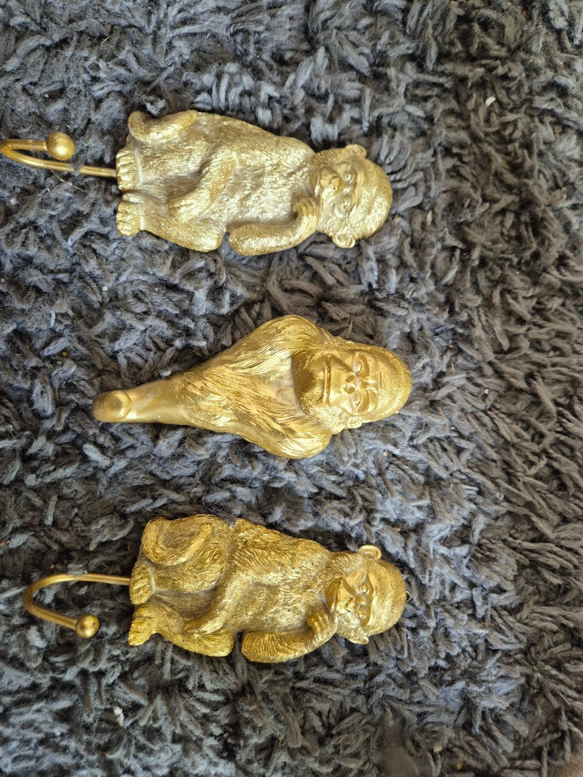 Gouden aapjes gordijnhaken - Set van 3, Ophalen, Gebruikt, Goud, Metaal
