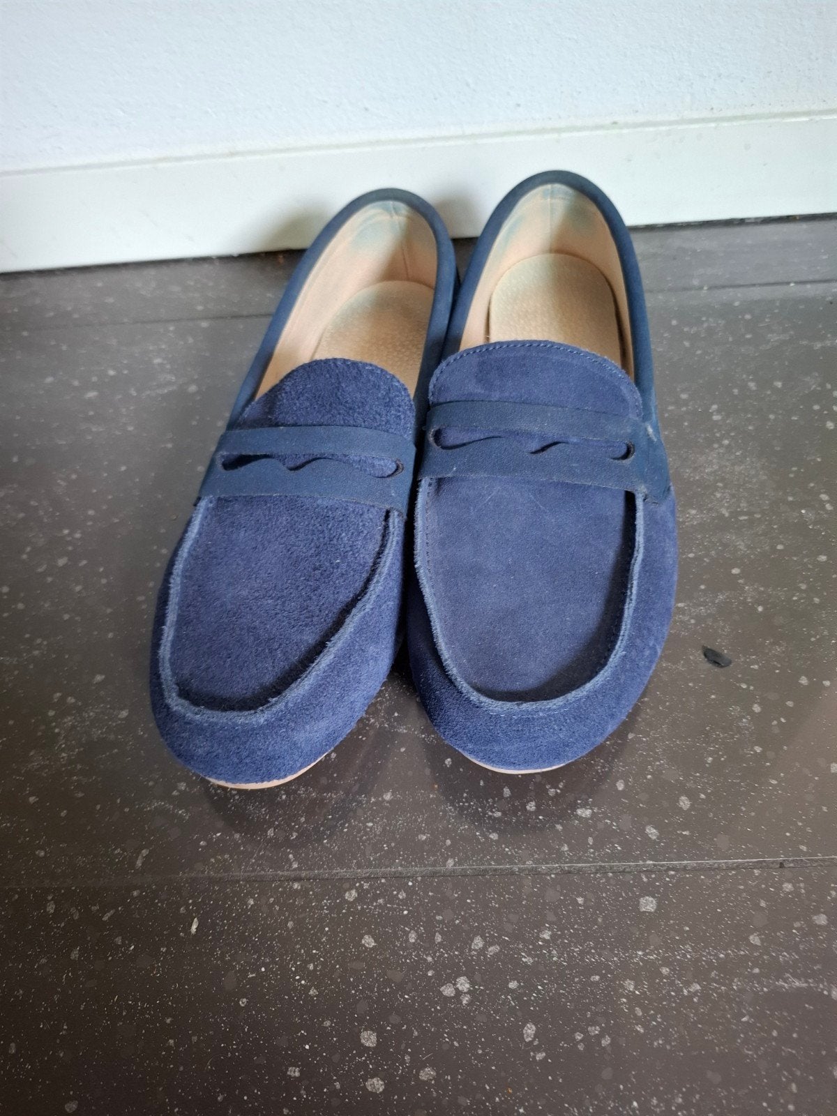 leren instappers mocassins maat 40 blauw, Ophalen, Blauw, Instappers, Zo goed als nieuw