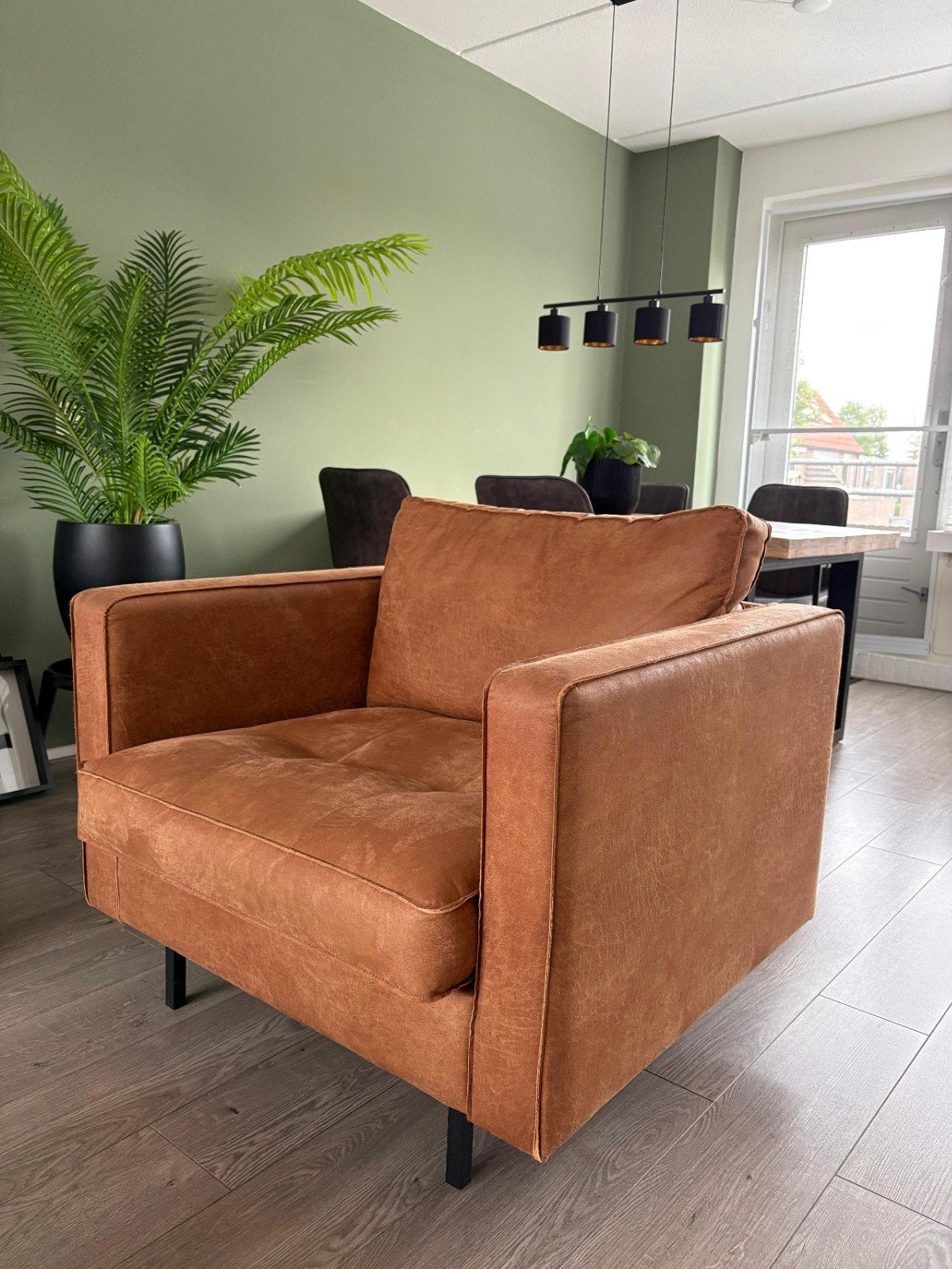 Comfortabele fauteuil - Bruin leerlook, Ophalen, Overige materialen, Gebruikt, 75 tot 100 cm