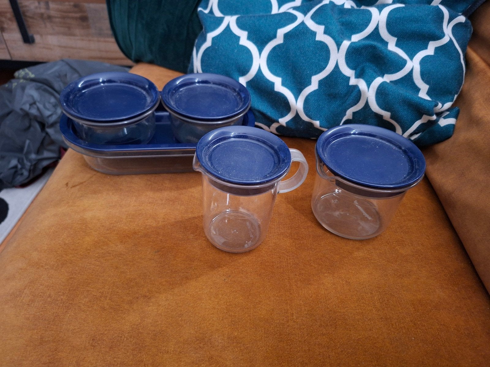 Tupperware serveerset: koffiekannetje en suikerpot, Huis en Inrichting, Gebruikt, Blauw, Beker of Kan, Ophalen of Verzenden