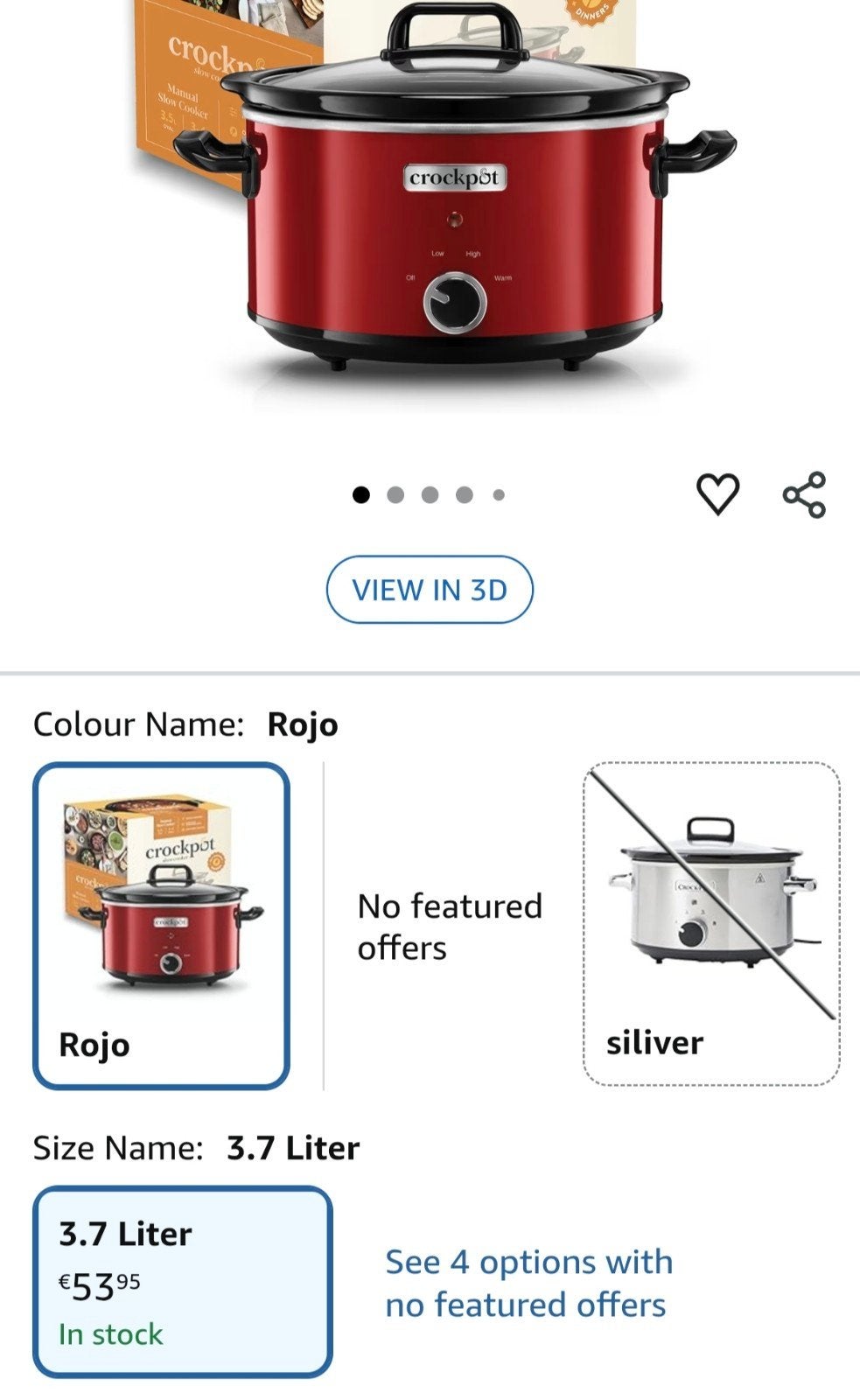 Crock-Pot Slowcooker 3.7litre- Rood, Ophalen, Vaatwasmachinebestendig, Gebruikt