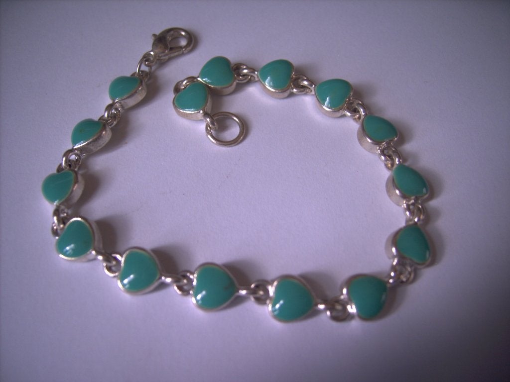 Een mooie Zilverkleurige Armband met Turquoise Emaille, Verzenden, Overige materialen, Armband