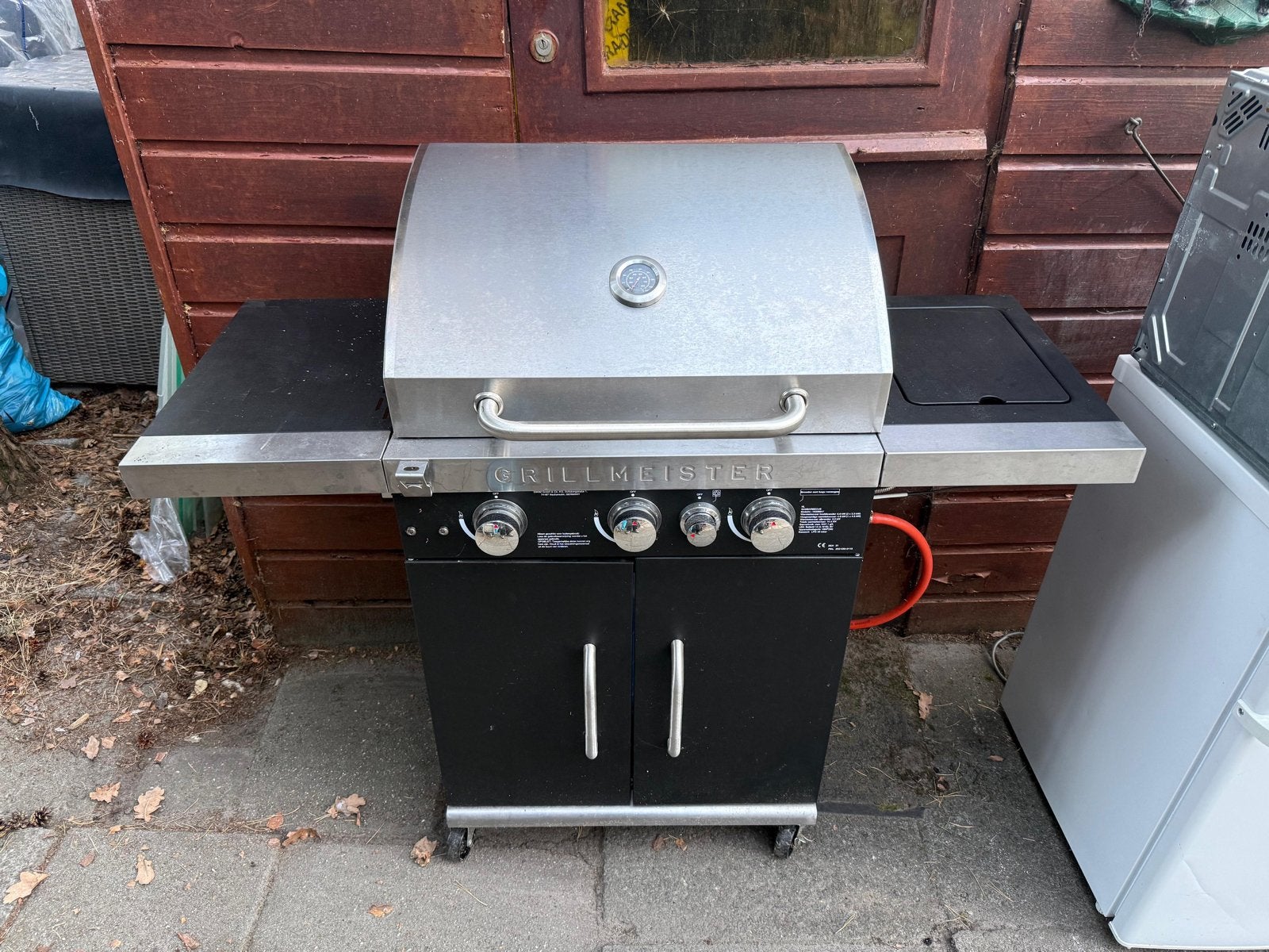 Grillmeister gasbarbecue met zijbrander en hoes, Ophalen, Gebruikt