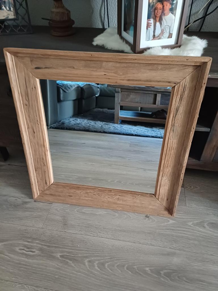 Teakhouten landelijke spiegel, Ophalen, Zo goed als nieuw, Minder dan 100 cm, Rechthoekig