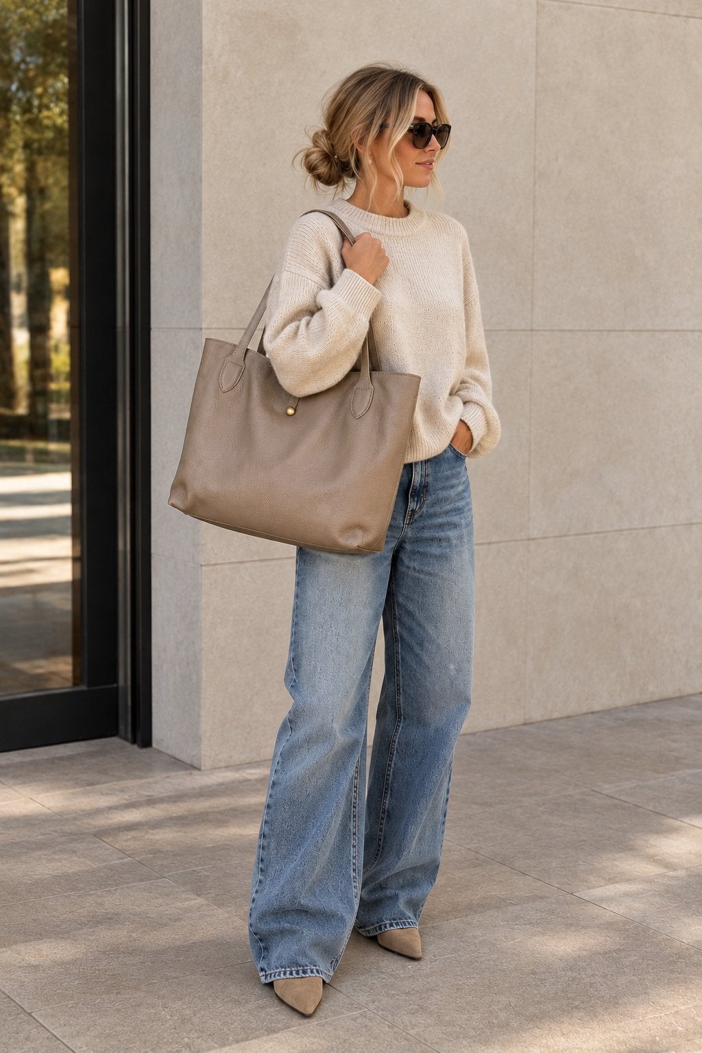 Coccinelle leren shopper taupe beige groot model, Ophalen of Verzenden, Nieuw, Beige, Shopper