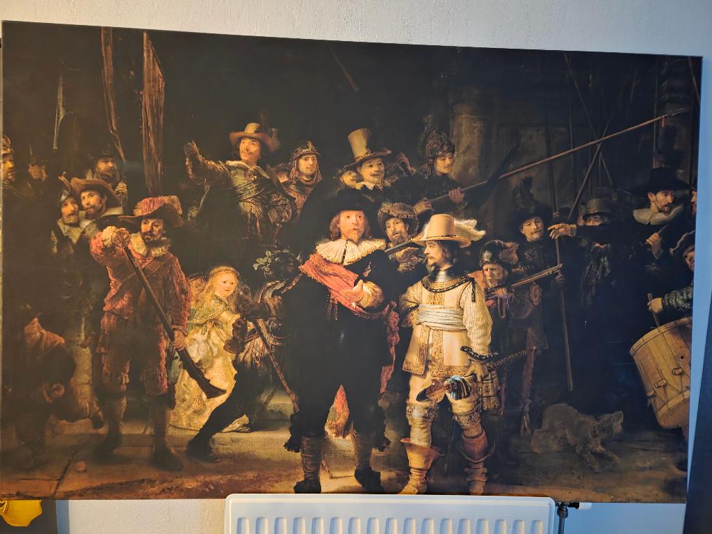 Nachtwacht van Rembrandt echte blikvanger canvas, Ophalen, 125 cm of meer, Zo goed als nieuw, Schilderij