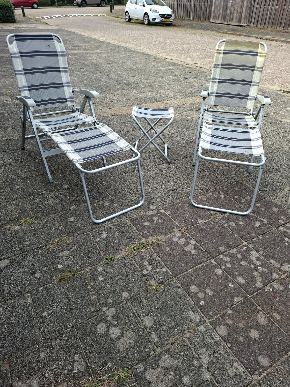 Bardani Campingstoelen Set met Voetenbankjes, Caravans en Kamperen, Kampeermeubelen, Ophalen, Gebruikt, Campingstoel