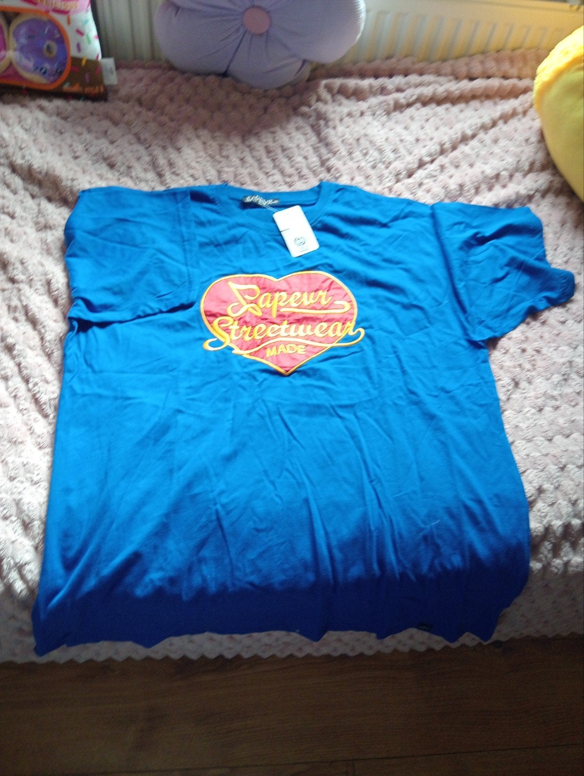 SAPEUR Streetwear T-shirt - Blauw met rood hart, Ophalen, Blauw, Nieuw, Overige maten
