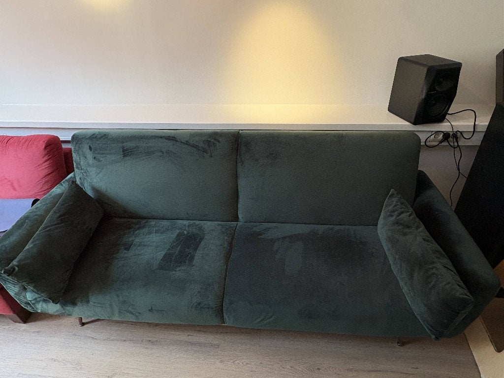 Retro donkergroene bank, Ophalen, 75 tot 100 cm, Zo goed als nieuw, Rechte bank