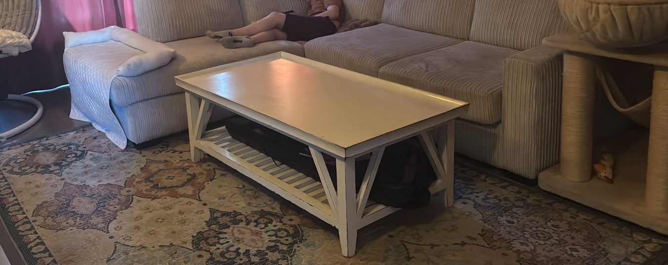 Stevige houten salontafel, Ophalen, Gebruikt, 100 tot 150 cm, 50 tot 100 cm