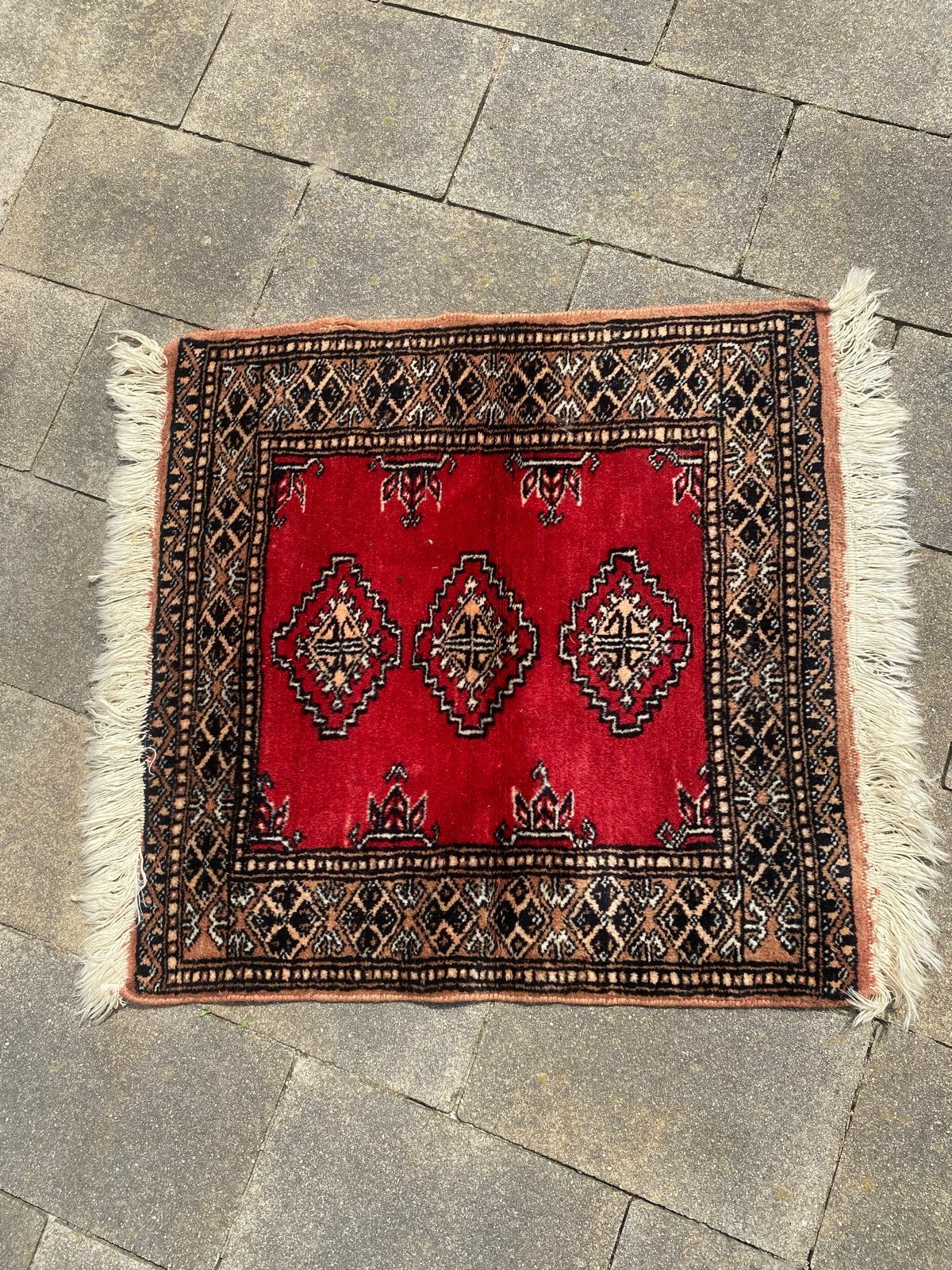 Rood Oosters Tapijtje met Franjes, Ophalen, Minder dan 50 cm, Gebruikt, Rechthoekig